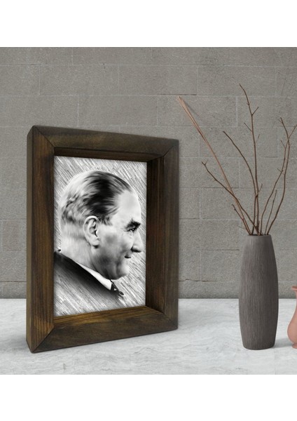 Gift Atatürk Tasarımlı Dekoratif Doğal Masif Ahşap Çerçeve 15 x 20 Cm-33
