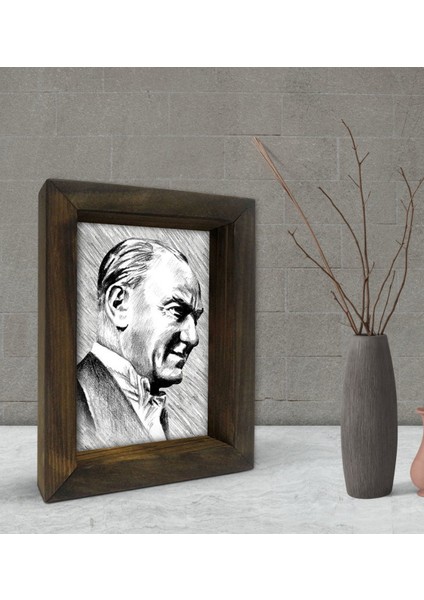 Gift Atatürk Tasarımlı Dekoratif Doğal Masif Ahşap Çerçeve 15 x 20 Cm-32