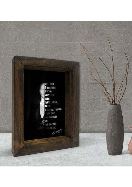 Gift Atatürk Tasarımlı Dekoratif Doğal Masif Ahşap Çerçeve 15 x 20 Cm-31