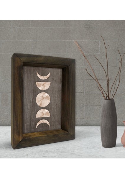 Gift Ay ve Güneş Tasarımlı Dekoratif Doğal Masif Ahşap Çerçeve 15 x 20 Cm-1