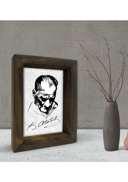Gift Atatürk Tasarımlı Dekoratif Doğal Masif Ahşap Çerçeve 15 x 20 Cm-48