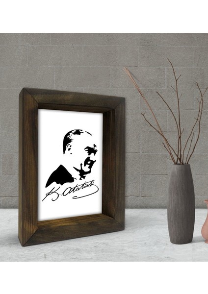 Gift Atatürk Tasarımlı Dekoratif Doğal Masif Ahşap Çerçeve 15 x 20 Cm-46