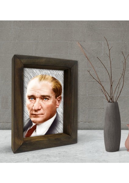 Gift Atatürk Tasarımlı Dekoratif Doğal Masif Ahşap Çerçeve 15 x 20 Cm-34
