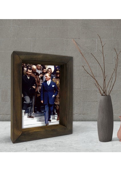 Gift Atatürk Tasarımlı Dekoratif Doğal Masif Ahşap Çerçeve 15 x 20 Cm-28