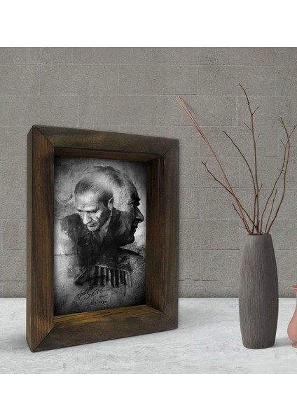 Gift Atatürk Tasarımlı Dekoratif Doğal Masif Ahşap Çerçeve 15 x 20 Cm-17