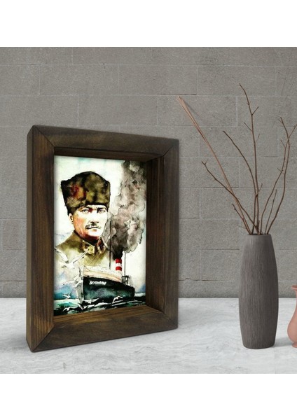 Gift Atatürk Tasarımlı Dekoratif Doğal Masif Ahşap Çerçeve 15 x 20 Cm-16