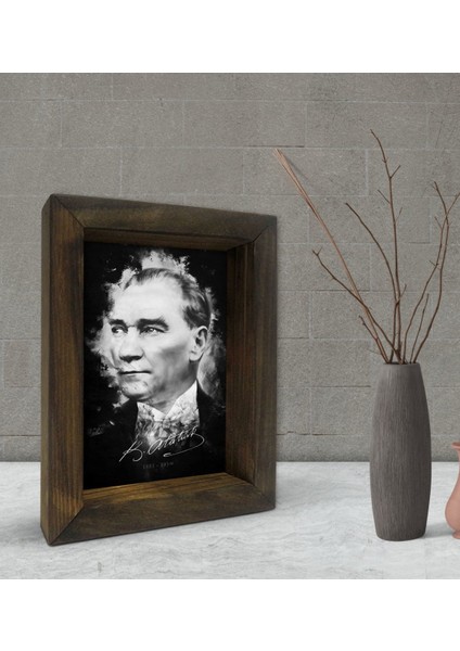Gift Atatürk Tasarımlı Dekoratif Doğal Masif Ahşap Çerçeve 15 x 20 Cm-14