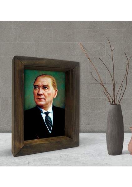 Gift Atatürk Tasarımlı Dekoratif Doğal Masif Ahşap Çerçeve 15 x 20 Cm-13