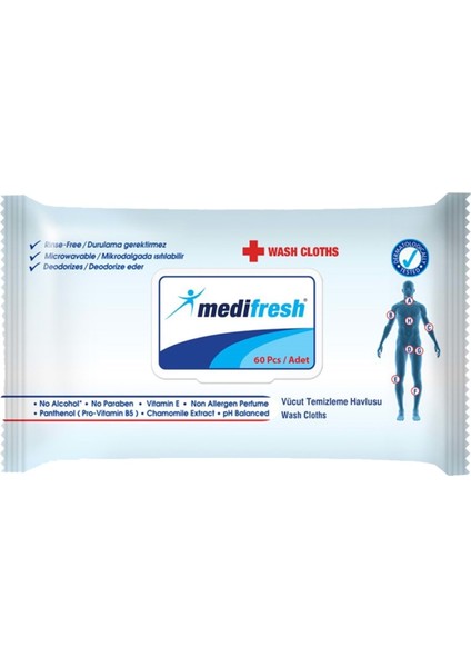 Yetişkin Hasta Vücut Temizleme Mendil-Havlusu 60 Yaprak (6 Lı Set) Plastik Kapaklı fiyatları