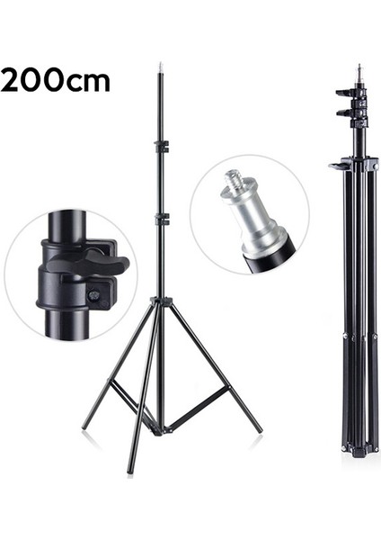 Işık Ayağı Light Stand+Tripod Ayağı Stand 2 Metre 200 cm - Siyah