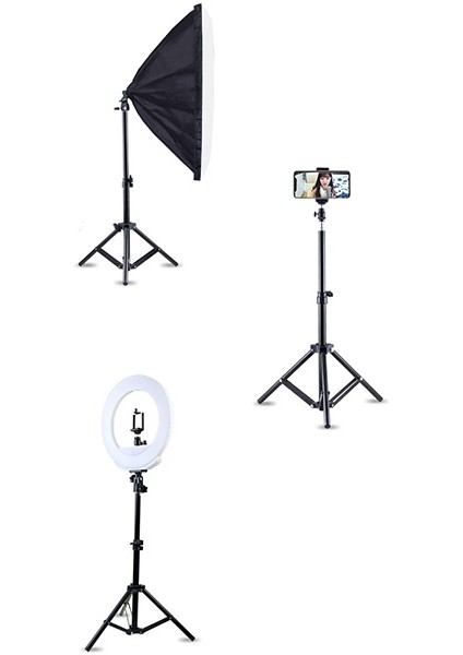 Işık Ayağı Light Stand+Tripod Ayağı Stand 2 Metre 200 cm - Siyah