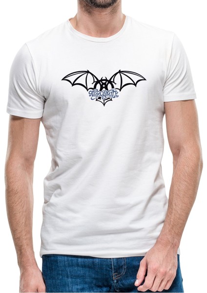 Aerosmith Hard Rock Rock And Roll Baskılı Beyaz Erkek Örme Tshirt