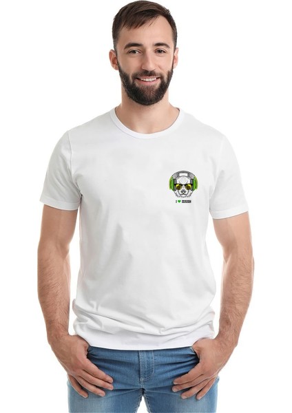 Panda I Love Music Göğüs Baskılı Beyaz Erkek Örme Tshirt