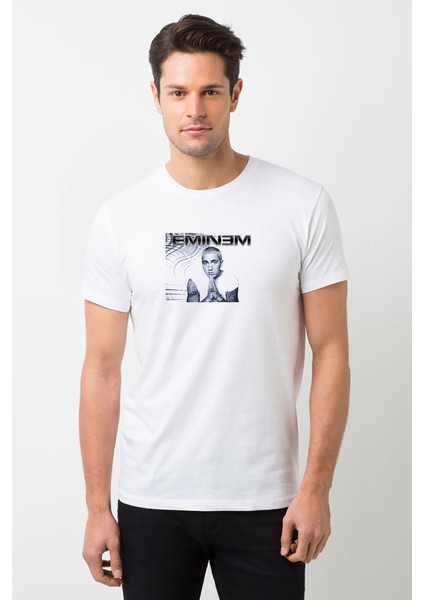 Eminem The Real Slim Shady Baskılı Beyaz Erkek Örme Tshirt