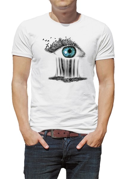 Mother Earth Save Mother Eyes Baskılı Beyaz Erkek Örme Tshirt