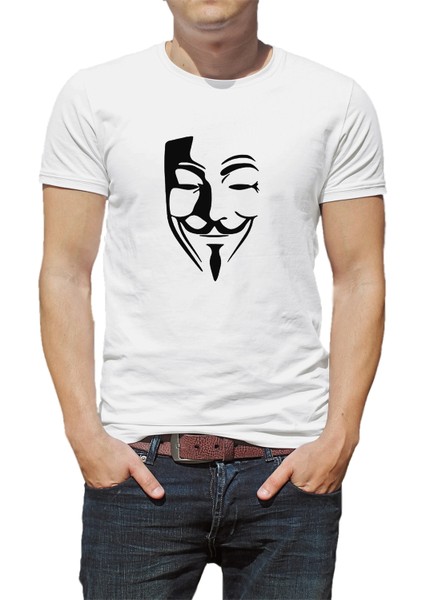 Vandetta Baskılı Beyaz Erkek Örme Tshirt