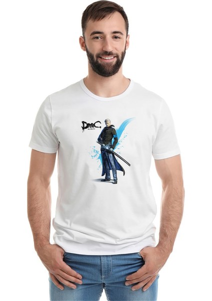 Dmc Vergil Devil May Cry Baskılı Beyaz Erkek Örme Tshirt