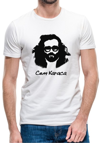 Cem Karaca Baskılı Beyaz Erkek Örme Tshirt
