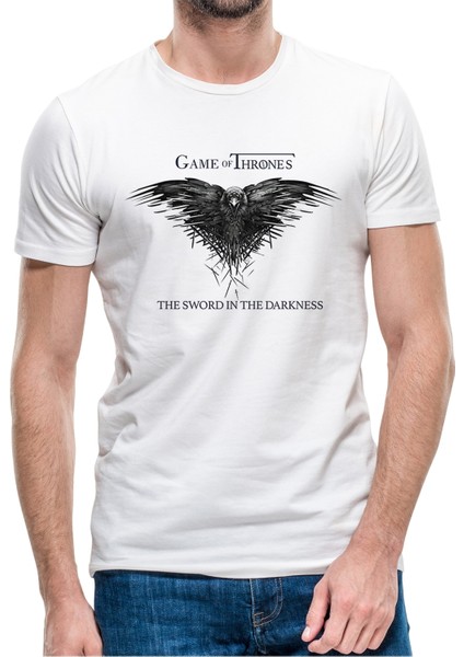 Game Of Thrones Baskılı Beyaz Erkek Örme Tshirt