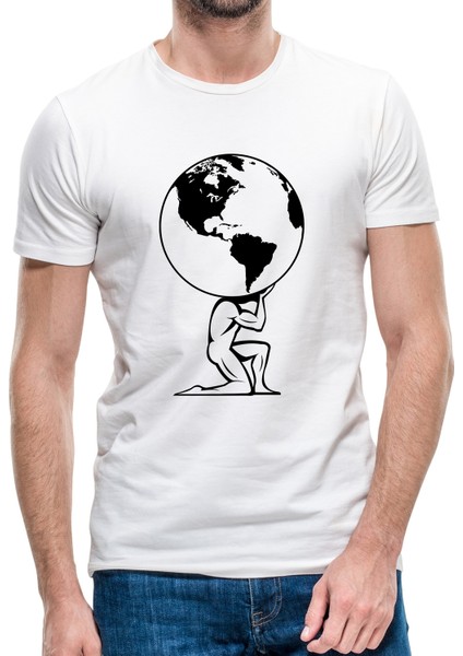 Silhouette Atlas Greek Mythology Erkek Beyaz Tshirt