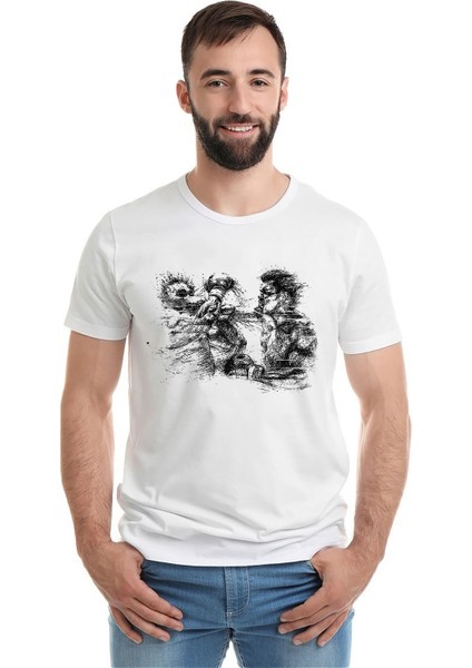 Muhammed Ali Punch Baskılı Beyaz Erkek Örme Tshirt