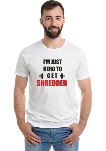 I Am Just Hero Baskılı Beyaz Erkek Örme Tshirt
