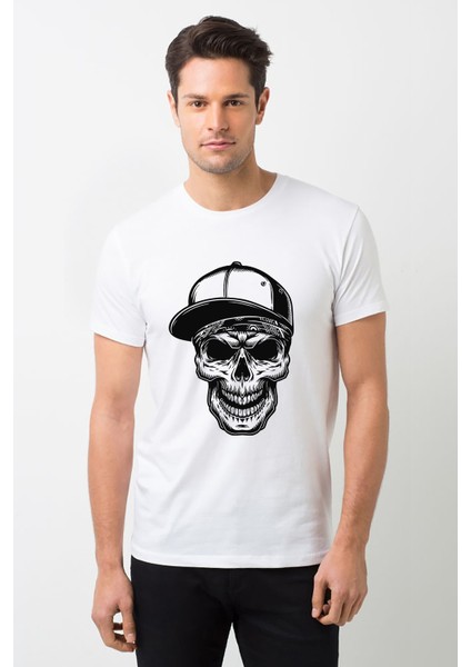 Kuru Kafa Baskılı Beyaz Erkek Örme Tshirt