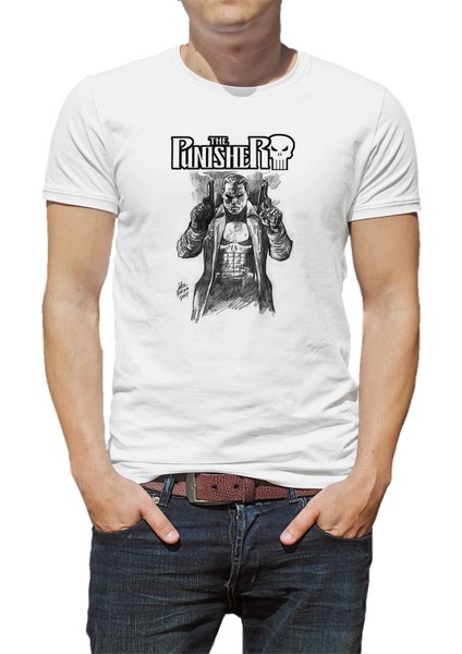 The Punisher Frank Castle Baskılı Beyaz Erkek Örme Tshirt