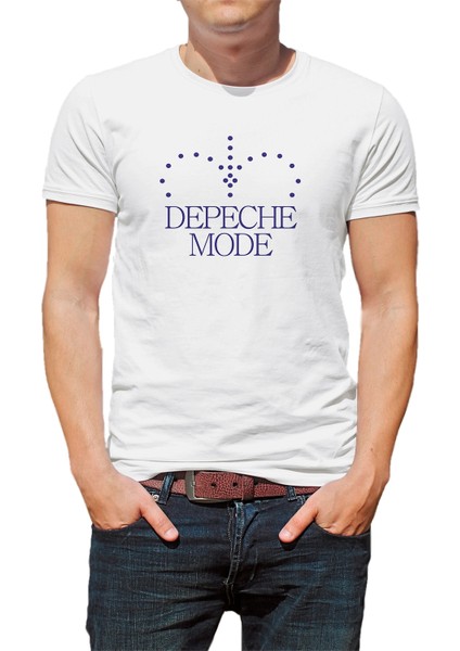 Depeche Mode Baskılı Beyaz Erkek Örme Tshirt