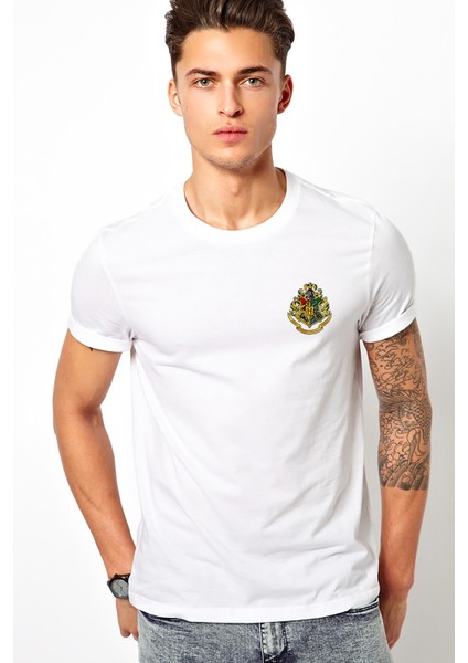 Harry Logo Arma Göğüs Baskı Baskılı Beyaz Erkek Örme Tshirt