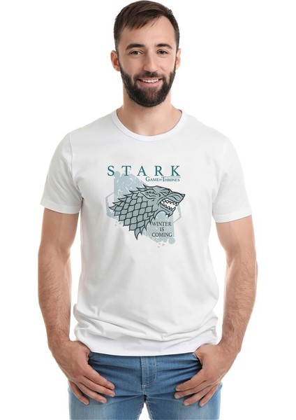 Game Of Thrones Baskılı Beyaz Erkek Örme Tshirt