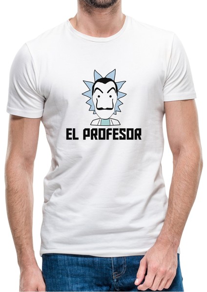 La Case De Papel El Profesor Baskılı Beyaz Erkek Örme Tshirt