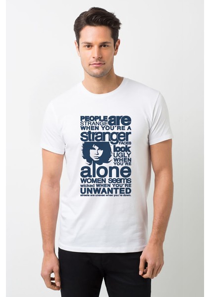 The Doors Baskılı Beyaz Erkek Örme Tshirt