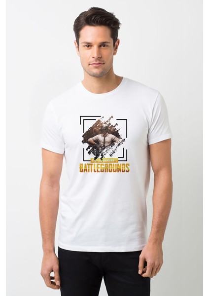 Pubg Soldier Playerunknown's Battlegrounds Kare Baskılı Beyaz Erkek Örme Tshirt
