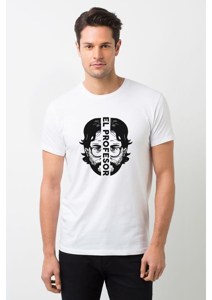 La Case De Papel El Profesor Baskılı Beyaz Erkek Örme Tshirt