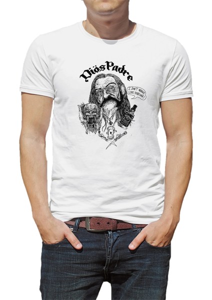 Motorhead Diöspadre Baskılı Beyaz Erkek Örme Tshirt