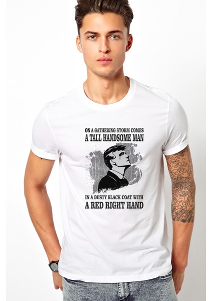 Peaky Blinders Tommy Shelby On A Baskılı Beyaz Erkek Örme Tshirt