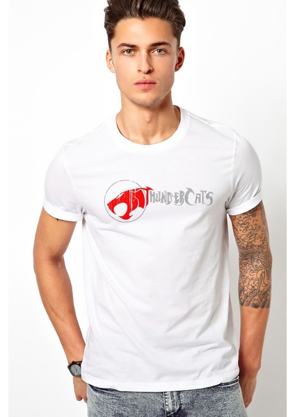 Thundercats Font Baskılı Beyaz Erkek Örme Tshirt
