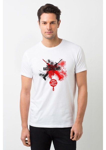 Pubg Lets Erangel Playerunknowns Baskılı Beyaz Erkek Örme Tshirt