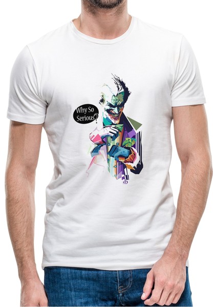 Joker Why So Serious Baskılı Beyaz Erkek Örme Tshirt