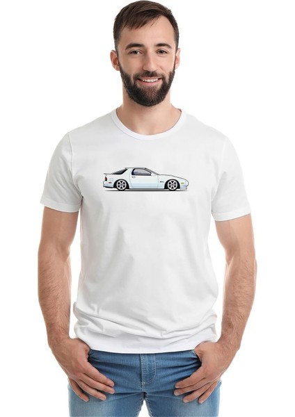 Mazda Rx7 Beyaz Baskılı Beyaz Erkek Örme Tshirt