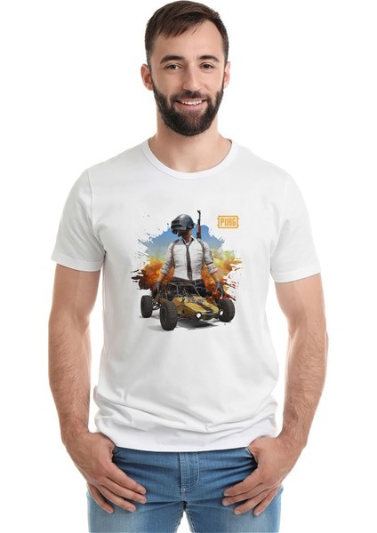 Pubg Baskılı Beyaz Erkek Örme Tshirt