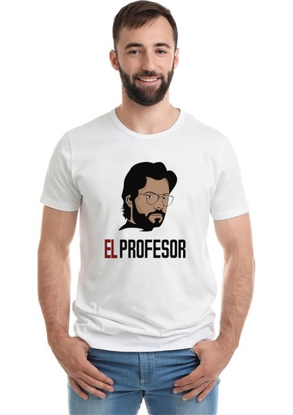 La Casa De Papel El Profesor Baskılı Beyaz Erkek Örme Tshirt