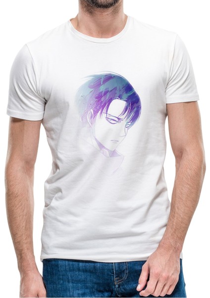 Anime Attack On Titan Baskılı Beyaz Erkek Örme Tshirt