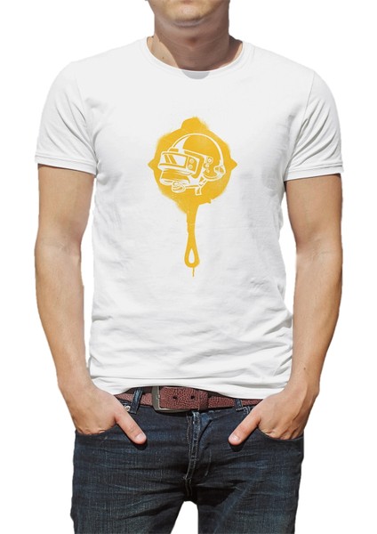 Pubg Tava 3 Lvl Kask Baskılı Beyaz Erkek Örme Tshirt
