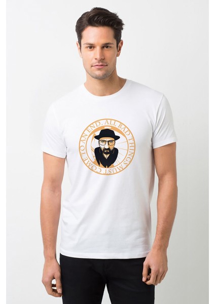 Breaking Bad All Bad Baskılı Beyaz Erkek Örme Tshirt