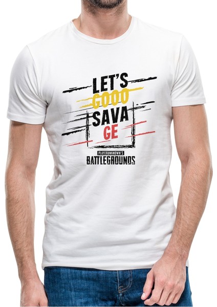 Pubg Lets Erangel Playerunknowns Pubg Savage Baskılı Beyaz Erkek Örme Tshirt
