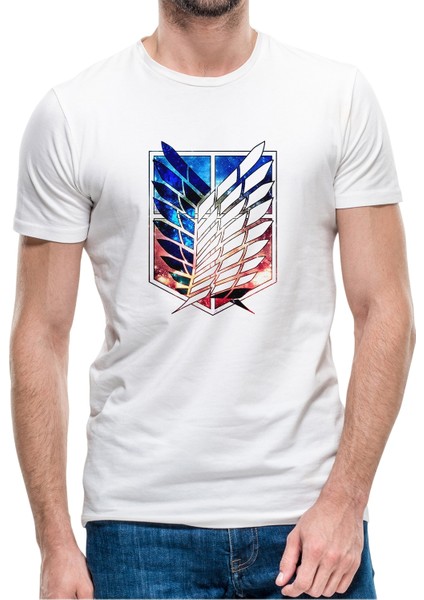 Anime Attack On Titan Baskılı Beyaz Erkek Örme Tshirt