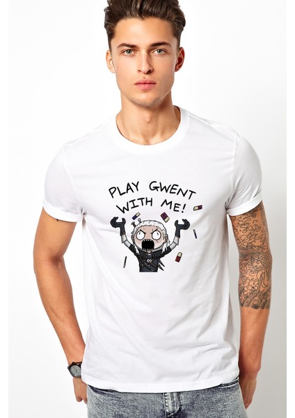 The Witcher Play Gwent With Me Erkek Beyaz Tshirt
