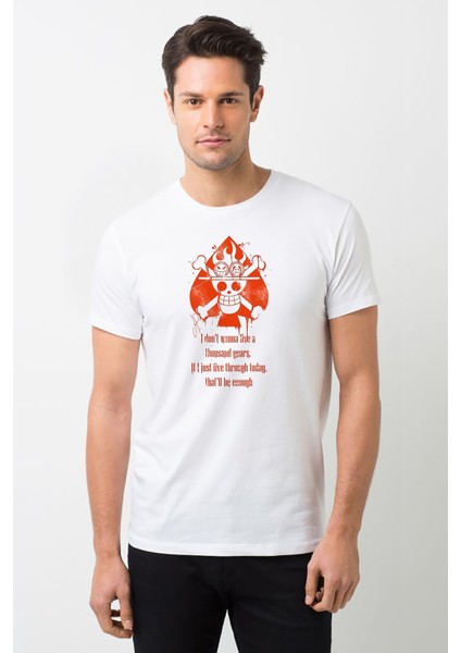 Anime One Piece Skull Kuru Kafa Baskılı Beyaz Erkek Örme Tshirt